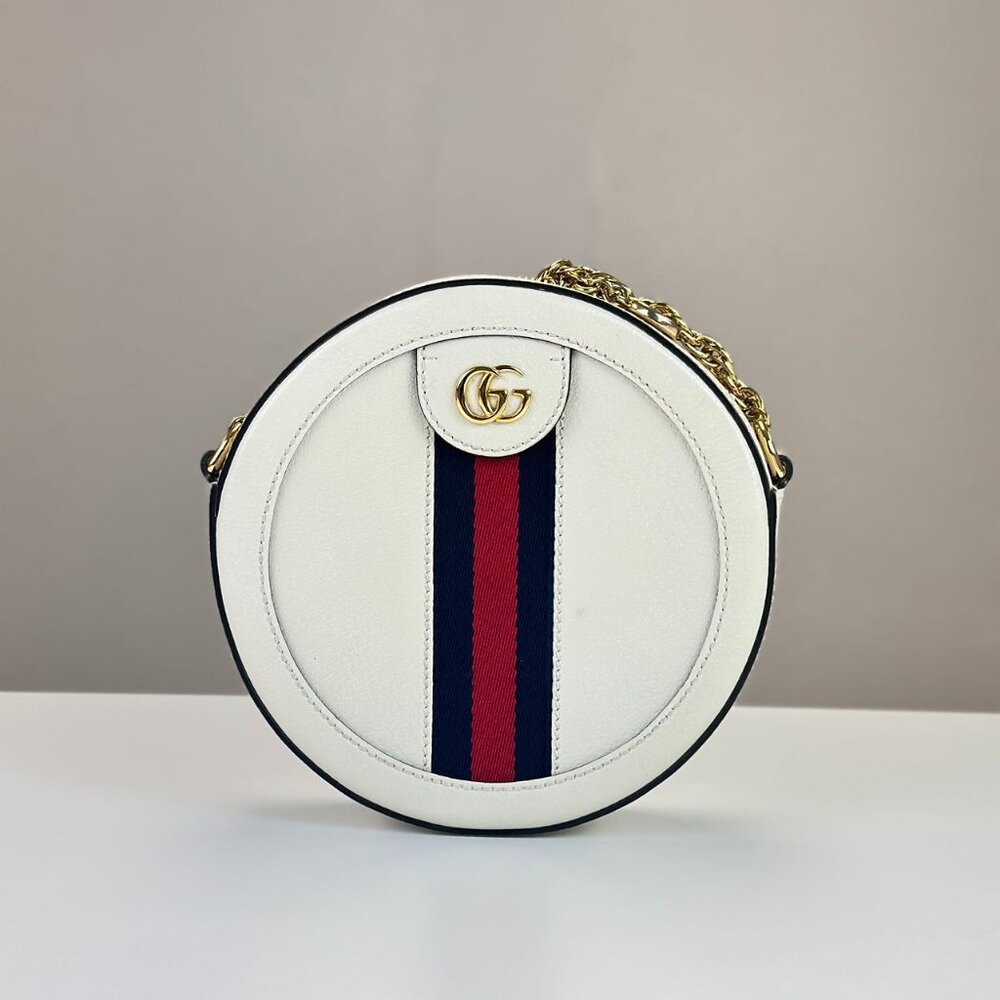 Gucci White Leather Round Ophidia Shoulder Bag Crossbody